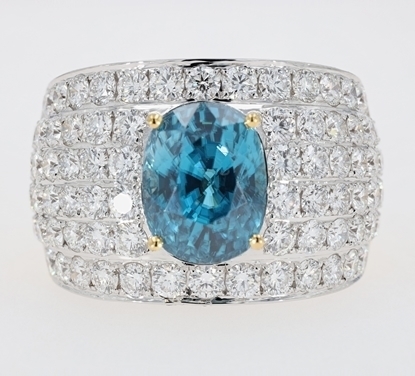 Picture of Vintage 7.52 Carat Oval Blue Zircon and Diamond Cluster Gold Engagement Ring